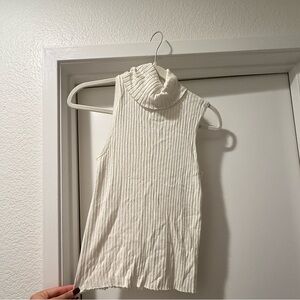 Express Ribbed Sleeveless Turtleneck Top - White